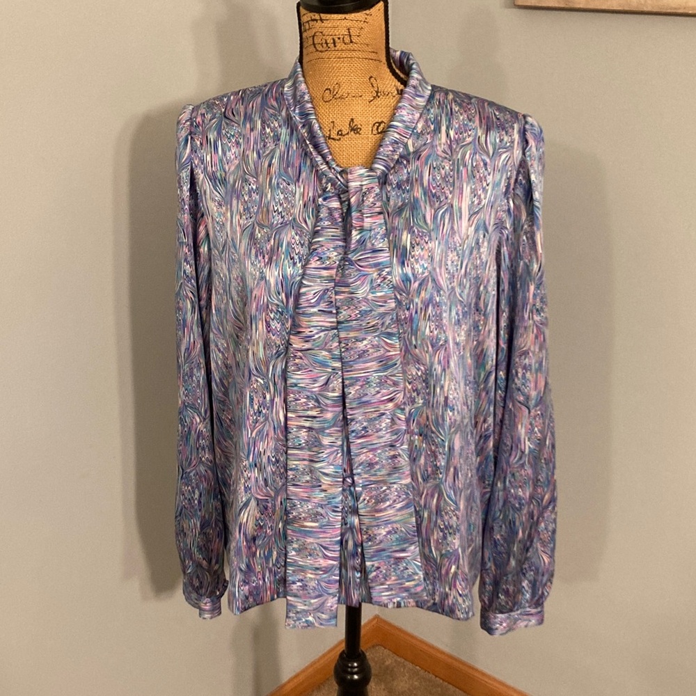 Vintage Blue and Purple Abstract Blouse Women Size XXL